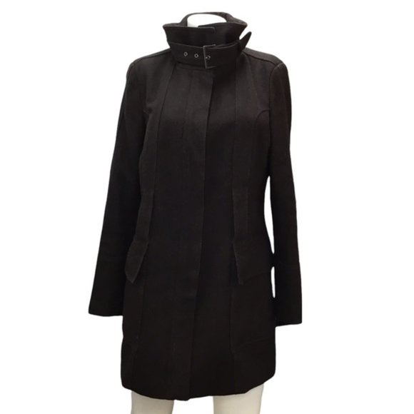 Zara Jackets & Blazers - ZARA Brown Wool Blend Mid-Length Pea Coat Buckle Pop Collar Large